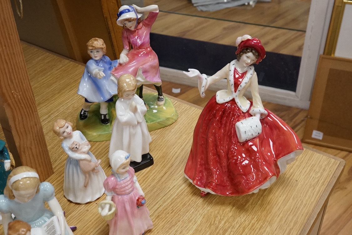 A collection of Royal Doulton figurines to include Bedtime, Goody Two Shoes and Milestone